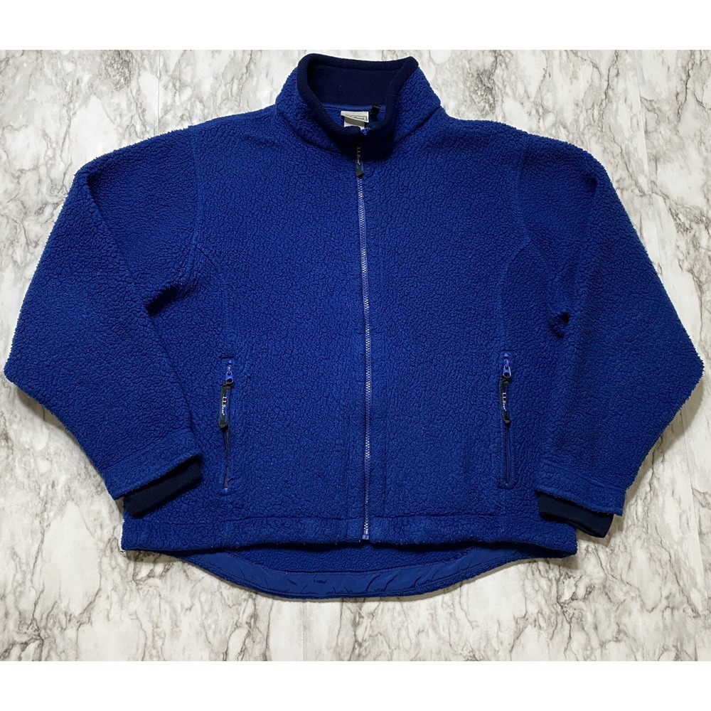 L.L. Bean Freeport Maine Sherpa Fleece Men's L Chest 24" L 26" Blue Full Zip VTG